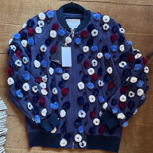 NWT 3.1 Philip Lim souvenir bomber jacket, with dandelion embellishment, size 0 - Picture 1 of 7